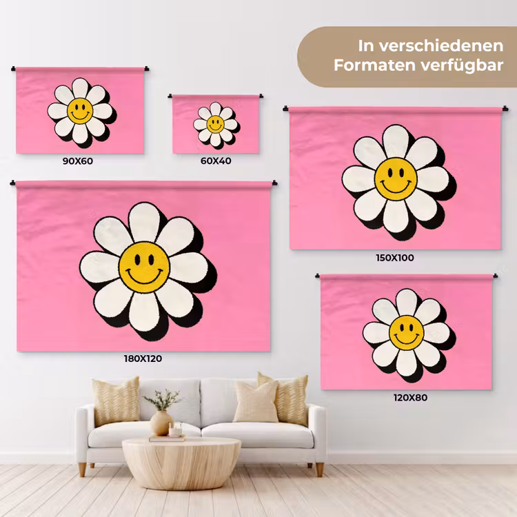 Smiley - Bloem - Roze Wandkleed katoen klein -tsfeer8_DE