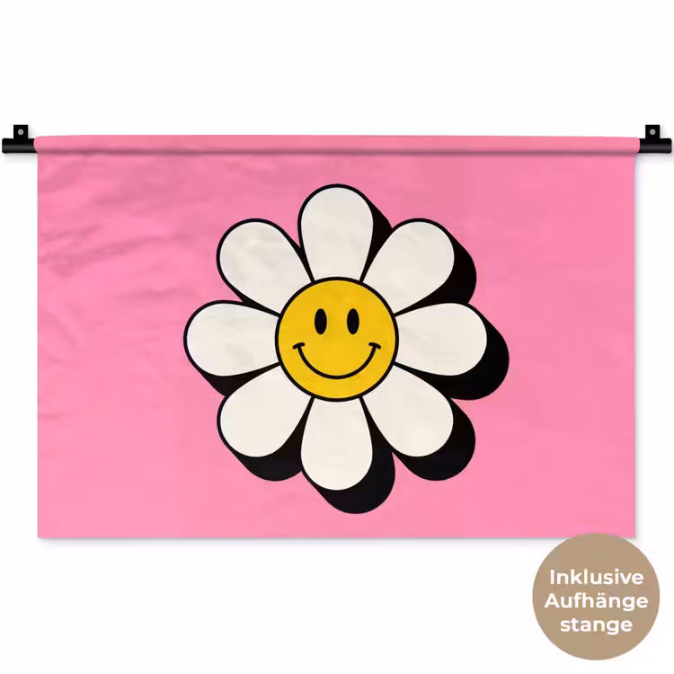 Smiley - Bloem - Roze Wandkleed katoen klein -t3d_DE