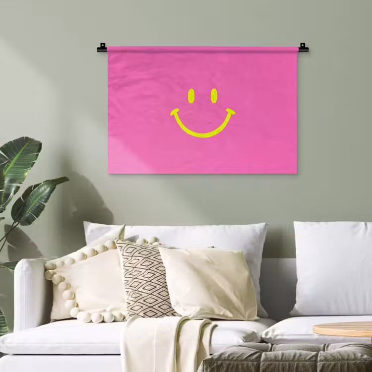 Smiley - Vrolijk - Roze Wandkleed katoen klein -sfeer7