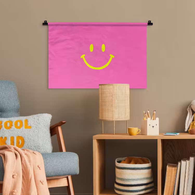 Smiley - Vrolijk - Roze Wandkleed katoen klein -wsfeer4_kind