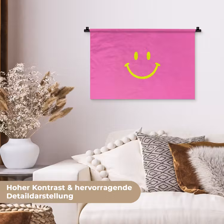 Smiley - Vrolijk - Roze Wandkleed katoen klein -tsfeer1_DE