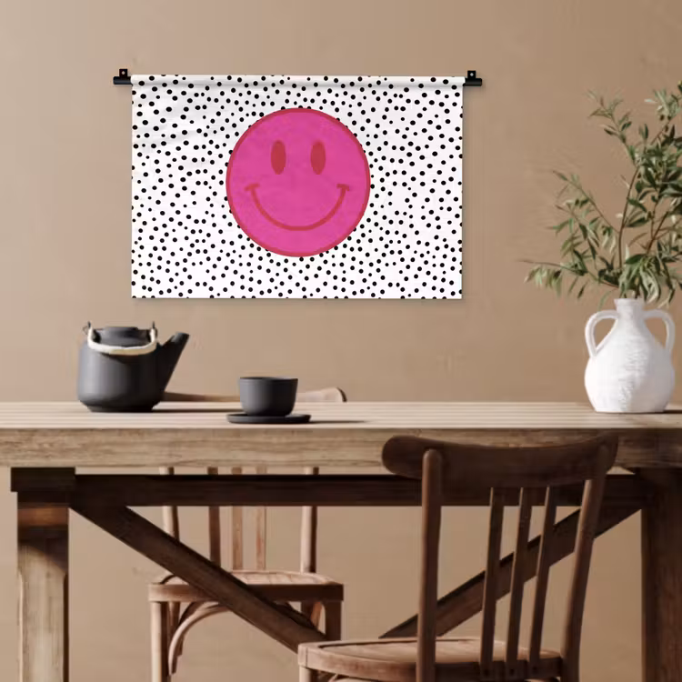 Smiley - Roze - Stippen Wandkleed katoen klein -sfeer6