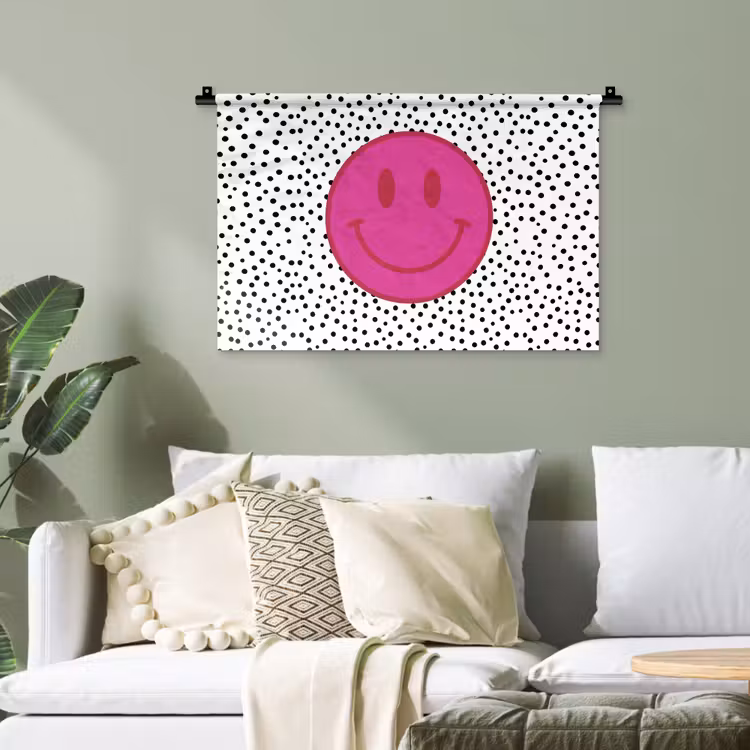 Smiley - Roze - Stippen Wandkleed katoen klein -sfeer7