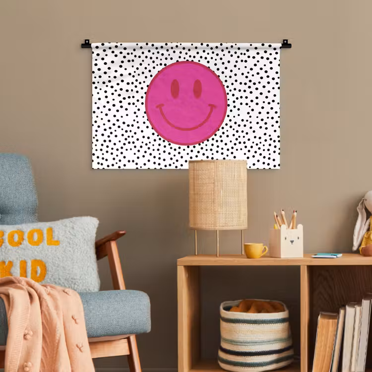 Smiley - Roze - Stippen Wandkleed katoen klein -wsfeer4_kind