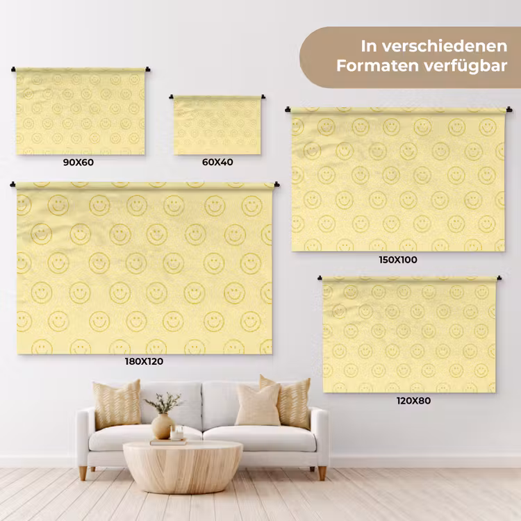 Smileys - Patroon - Retro - Zachtgeel Wandkleed katoen klein 269 -tsfeer8_DE