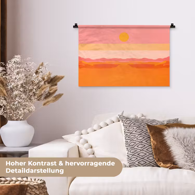Zon - Abstract - Landschap - Oranje Wandkleed katoen klein -tsfeer1_DE
