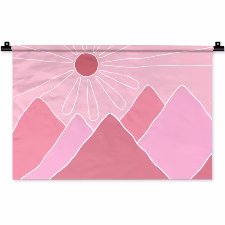 Zon - Bergen - Natuur - Abstract - Roze Wandkleed katoen klein -zz3d