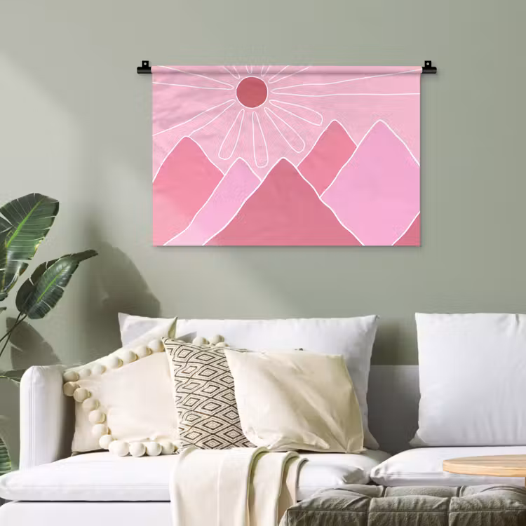 Zon - Bergen - Natuur - Abstract - Roze Wandkleed katoen klein -sfeer7