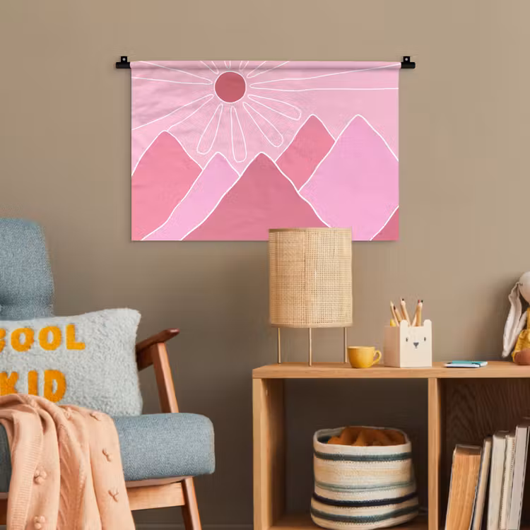 Zon - Bergen - Natuur - Abstract - Roze Wandkleed katoen klein -wsfeer4_kind