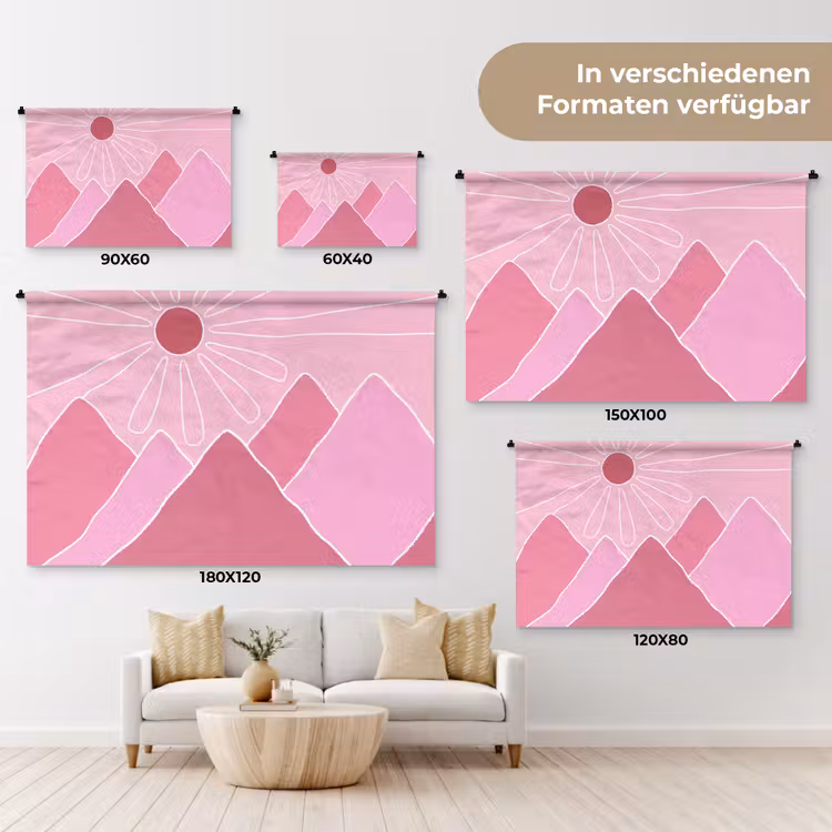 Zon - Bergen - Natuur - Abstract - Roze Wandkleed katoen klein -tsfeer8_DE