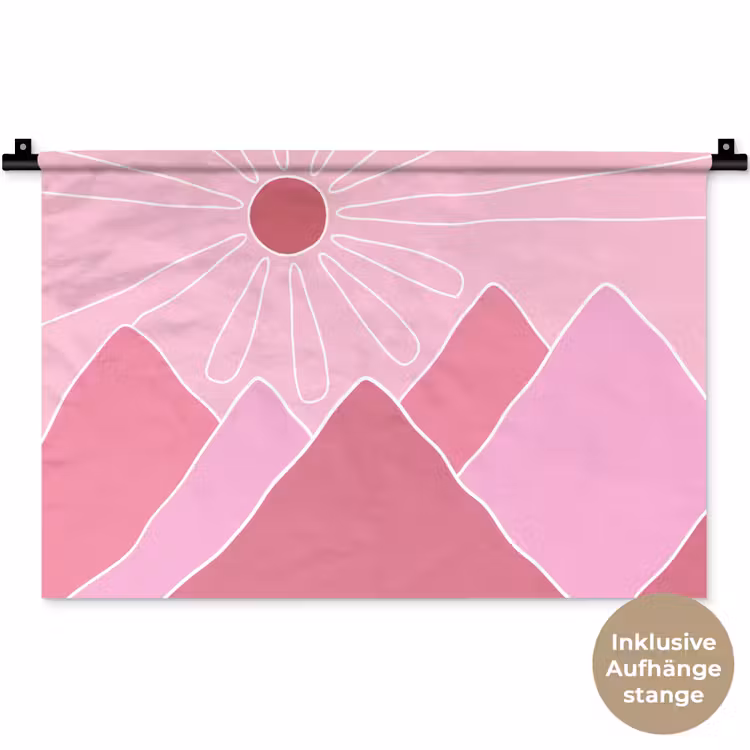 Zon - Bergen - Natuur - Abstract - Roze Wandkleed katoen klein -t3d_DE