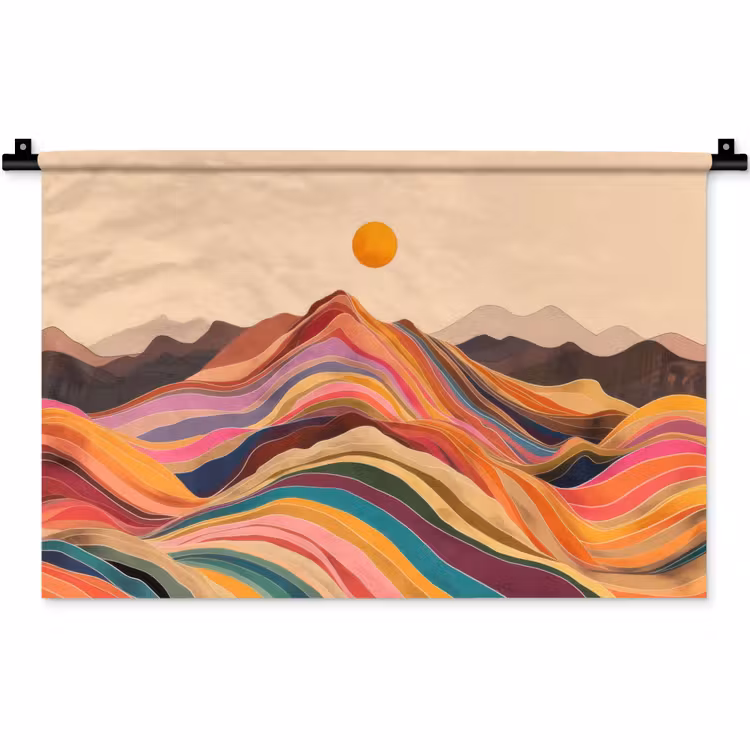 Zon - Kleurrijk landschap - Bergen Wandkleed katoen klein -zz3d