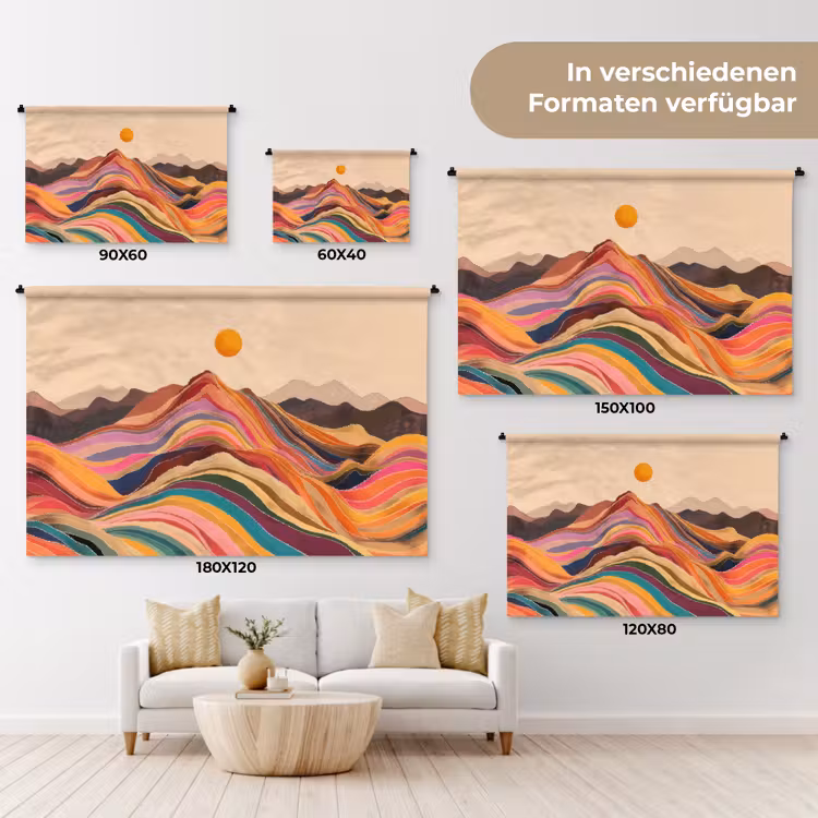 Zon - Kleurrijk landschap - Bergen Wandkleed katoen klein -tsfeer8_DE