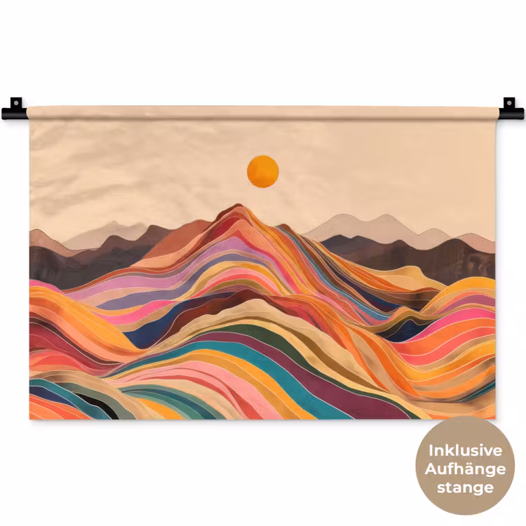 Zon - Kleurrijk landschap - Bergen Wandkleed katoen klein -t3d_DE