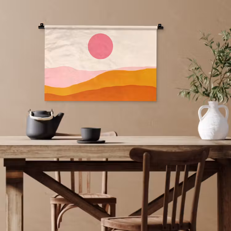 Zon - Heuvels - Abstract - Roze Wandkleed katoen klein -sfeer6