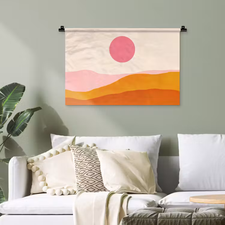Zon - Heuvels - Abstract - Roze Wandkleed katoen klein -sfeer7