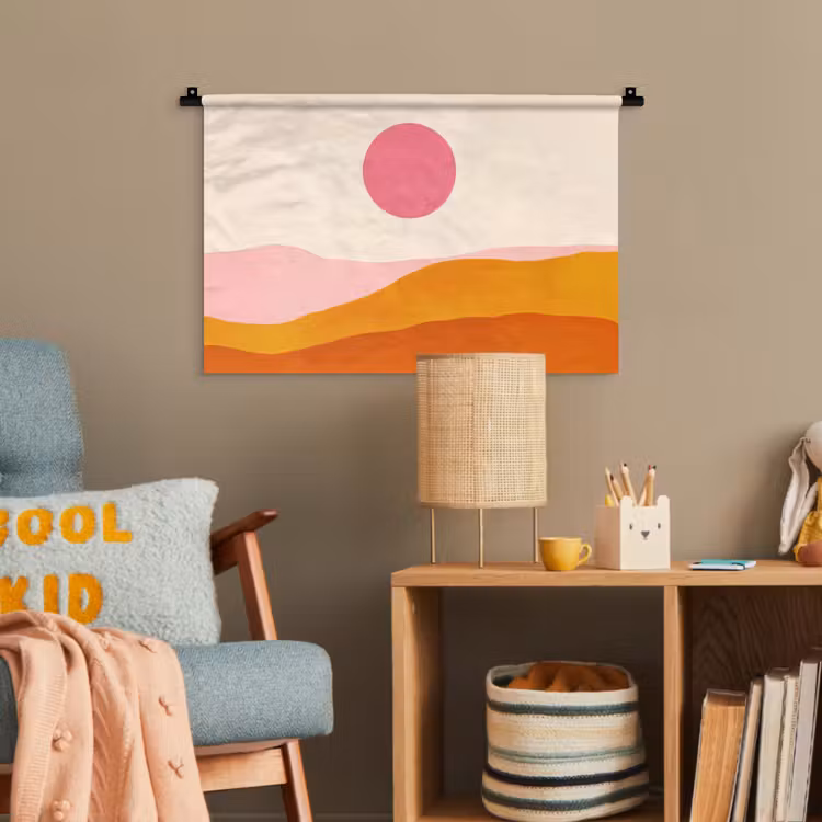 Zon - Heuvels - Abstract - Roze Wandkleed katoen klein -wsfeer4_kind