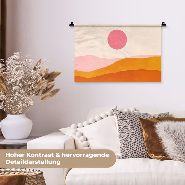 Zon - Heuvels - Abstract - Roze Wandkleed katoen klein -tsfeer1_DE