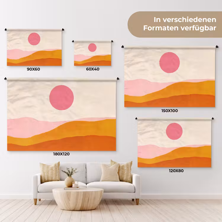 Zon - Heuvels - Abstract - Roze Wandkleed katoen klein -tsfeer8_DE
