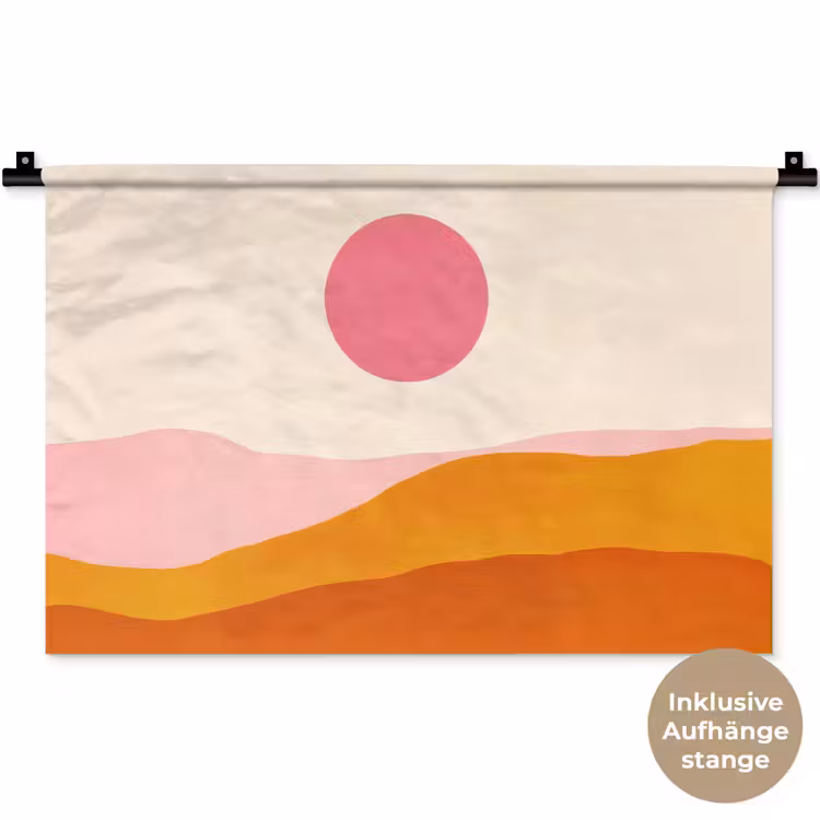 Zon - Heuvels - Abstract - Roze Wandkleed katoen klein -t3d_DE