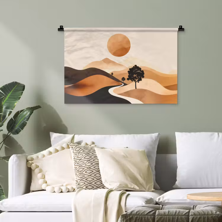 Zon - Heuvels - Boom - Abstract Wandkleed katoen klein -sfeer7