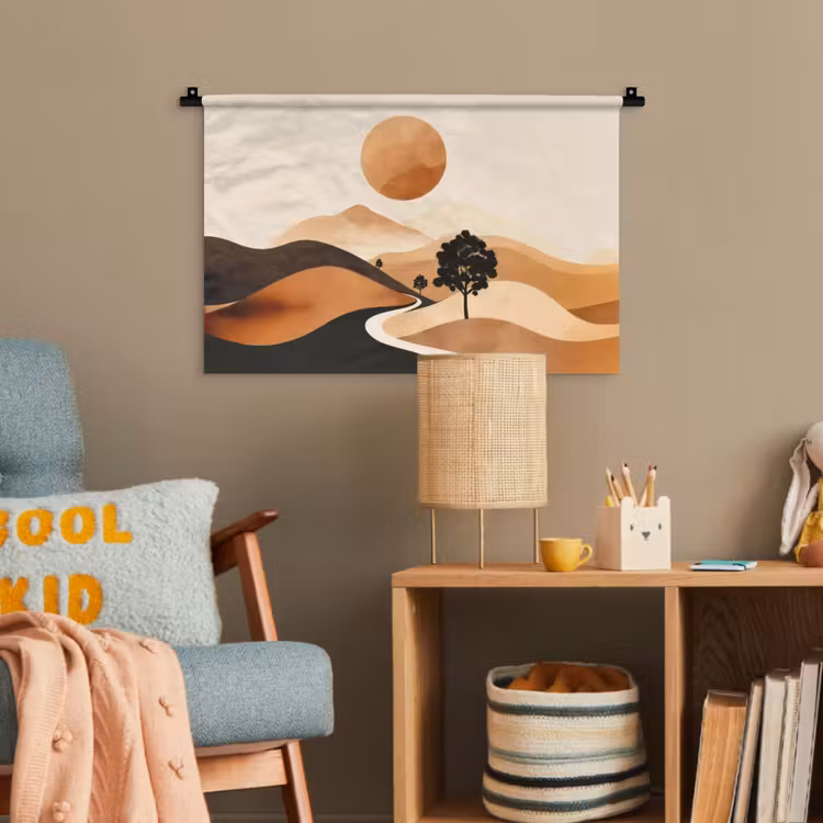Zon - Heuvels - Boom - Abstract Wandkleed katoen klein -wsfeer4_kind