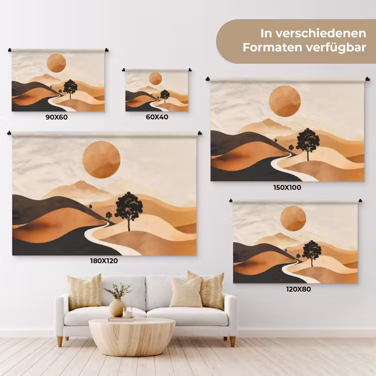 Zon - Heuvels - Boom - Abstract Wandkleed katoen klein -tsfeer8_DE