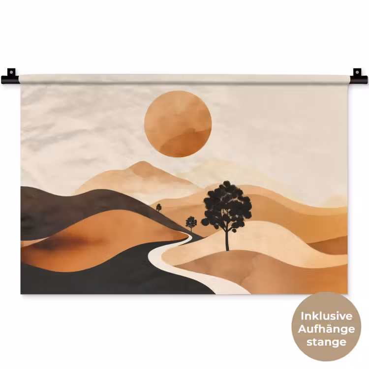 Zon - Heuvels - Boom - Abstract Wandkleed katoen klein -t3d_DE