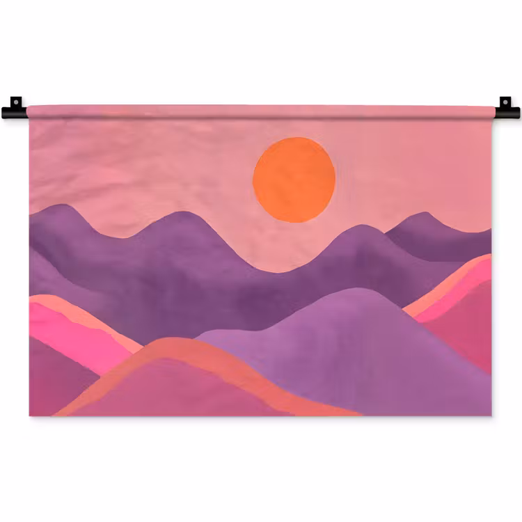 Zon - Heuvels - Paars - Abstract Wandkleed katoen klein -zz3d