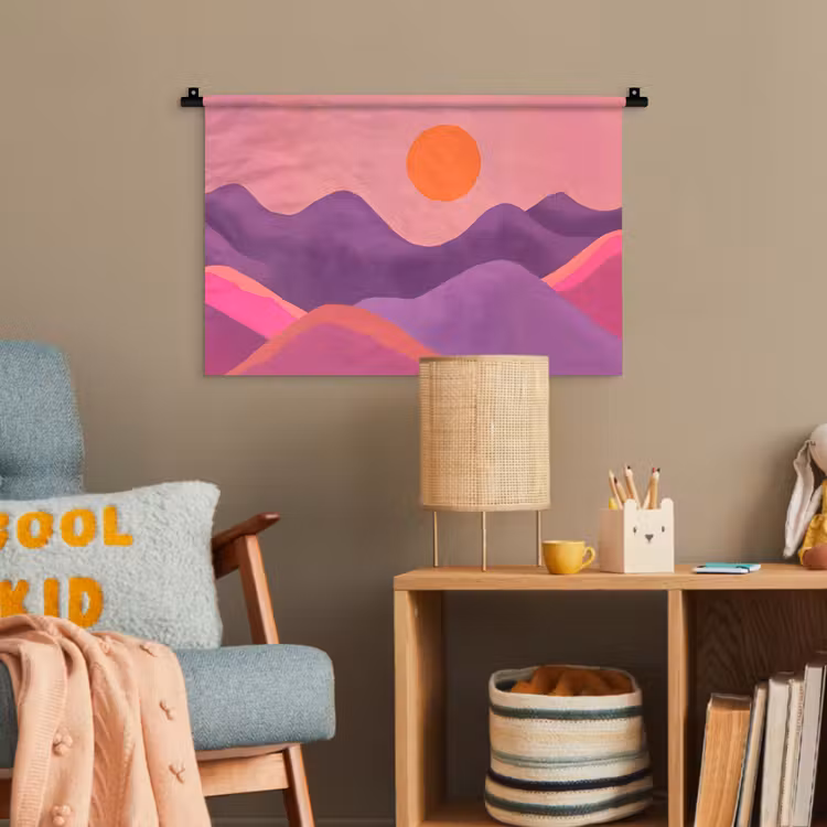 Zon - Heuvels - Paars - Abstract Wandkleed katoen klein -wsfeer4_kind