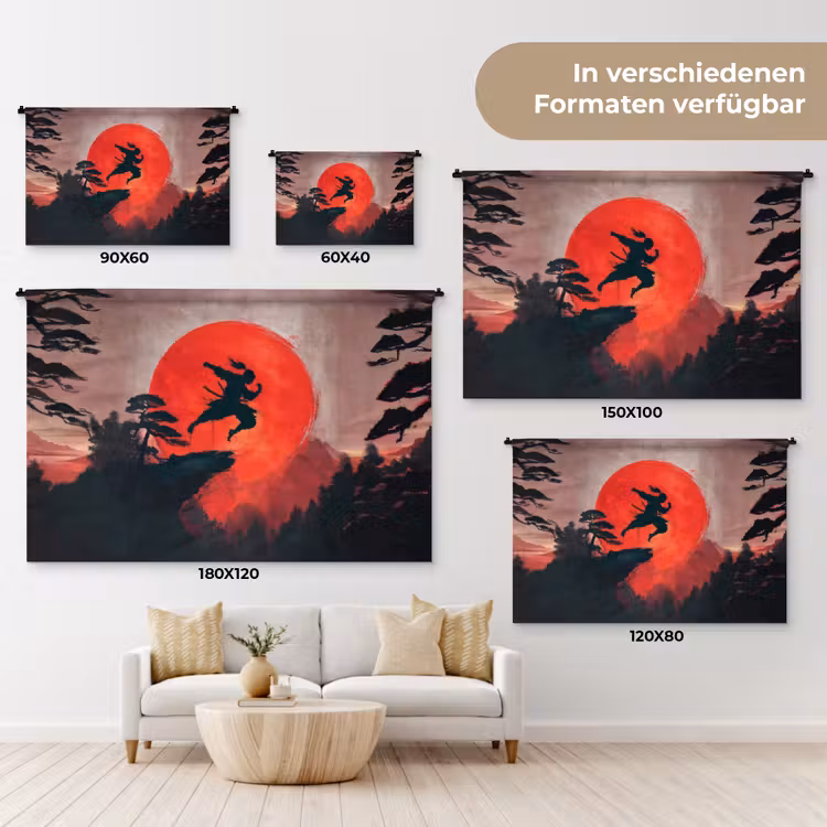 Zon - Krijger - Bomen - Bergen Wandkleed katoen klein -tsfeer8_DE