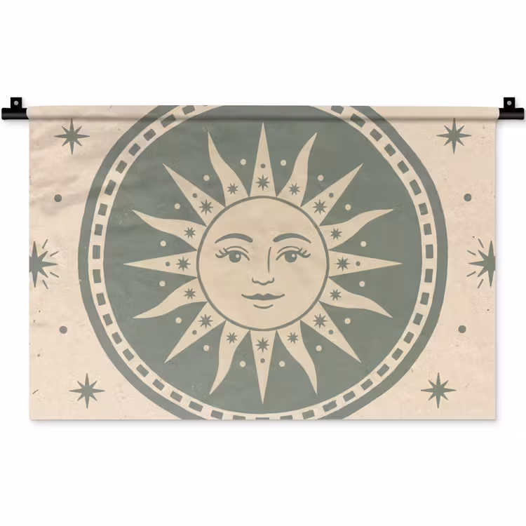 Zon - Sterren - Astrologie - Vintage - Groen Wandkleed katoen klein -zz3d