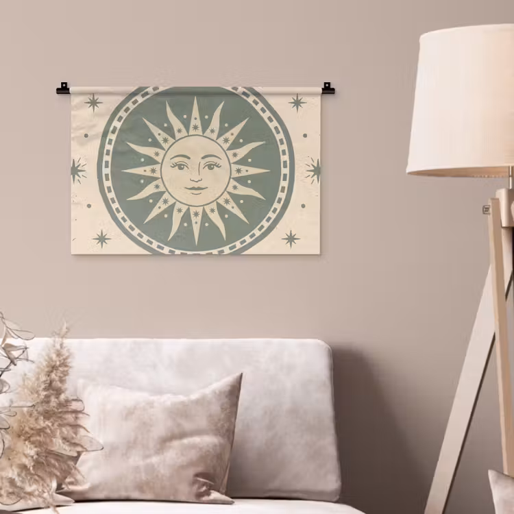 Zon - Sterren - Astrologie - Vintage - Groen Wandkleed katoen klein -sfeer4