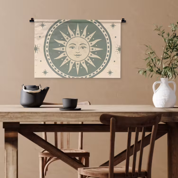 Zon - Sterren - Astrologie - Vintage - Groen Wandkleed katoen klein -sfeer6