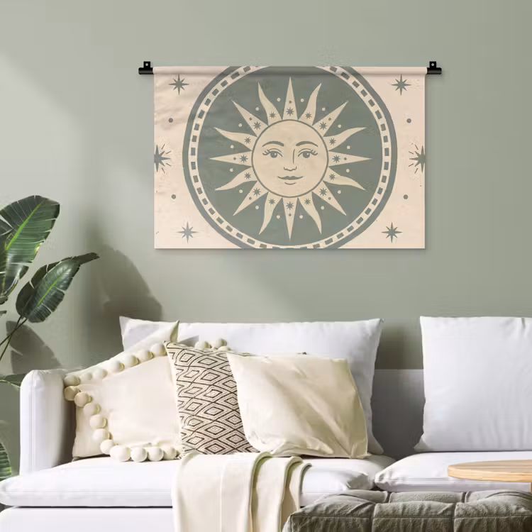 Zon - Sterren - Astrologie - Vintage - Groen Wandkleed katoen klein -sfeer7