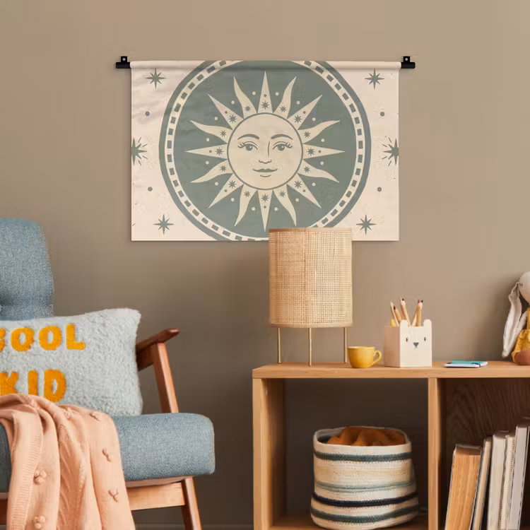 Zon - Sterren - Astrologie - Vintage - Groen Wandkleed katoen klein -wsfeer4_kind