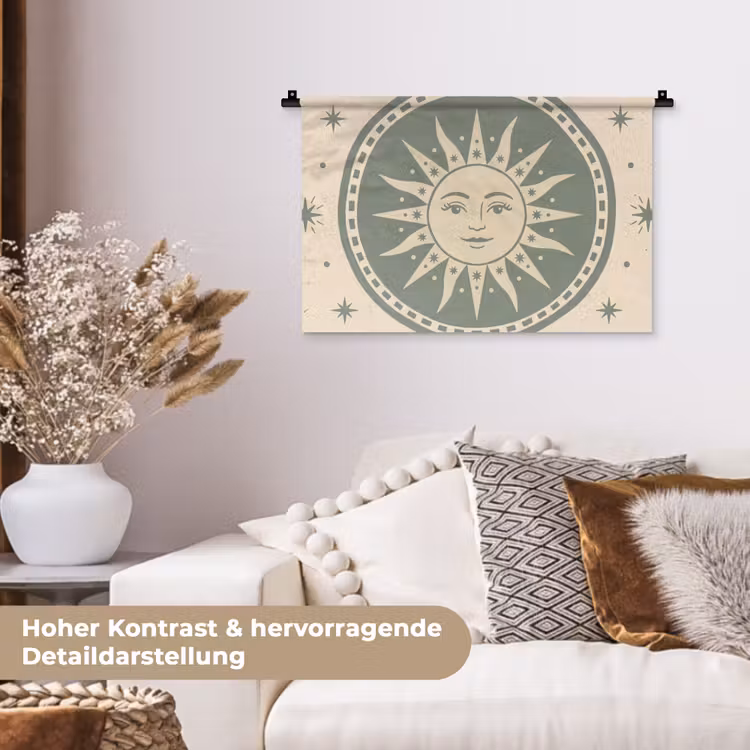 Zon - Sterren - Astrologie - Vintage - Groen Wandkleed katoen klein -tsfeer1_DE