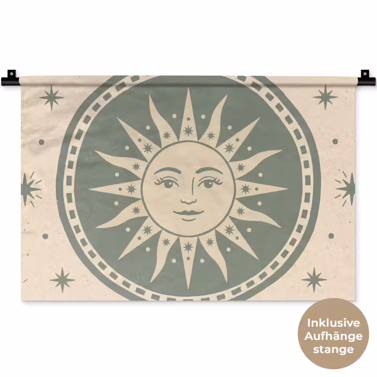 Zon - Sterren - Astrologie - Vintage - Groen Wandkleed katoen klein -t3d_DE