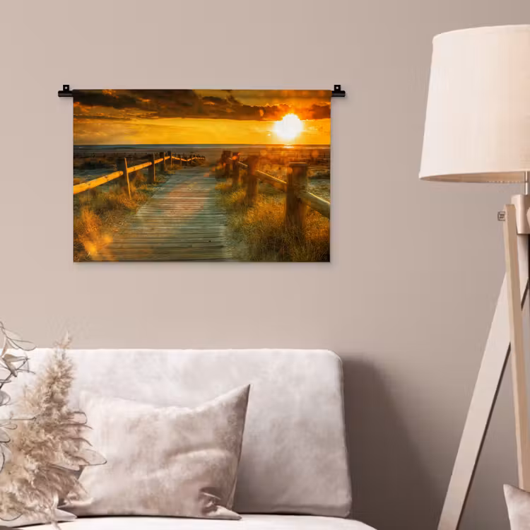 Zon - Strand - Duin - Horizon - Gras - Pad - Oranje Wandkleed katoen klein -sfeer4