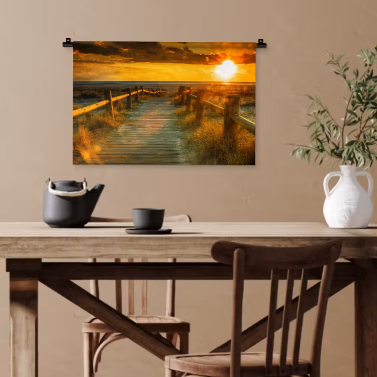 Zon - Strand - Duin - Horizon - Gras - Pad - Oranje Wandkleed katoen klein -sfeer6