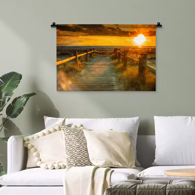 Zon - Strand - Duin - Horizon - Gras - Pad - Oranje Wandkleed katoen klein -sfeer7