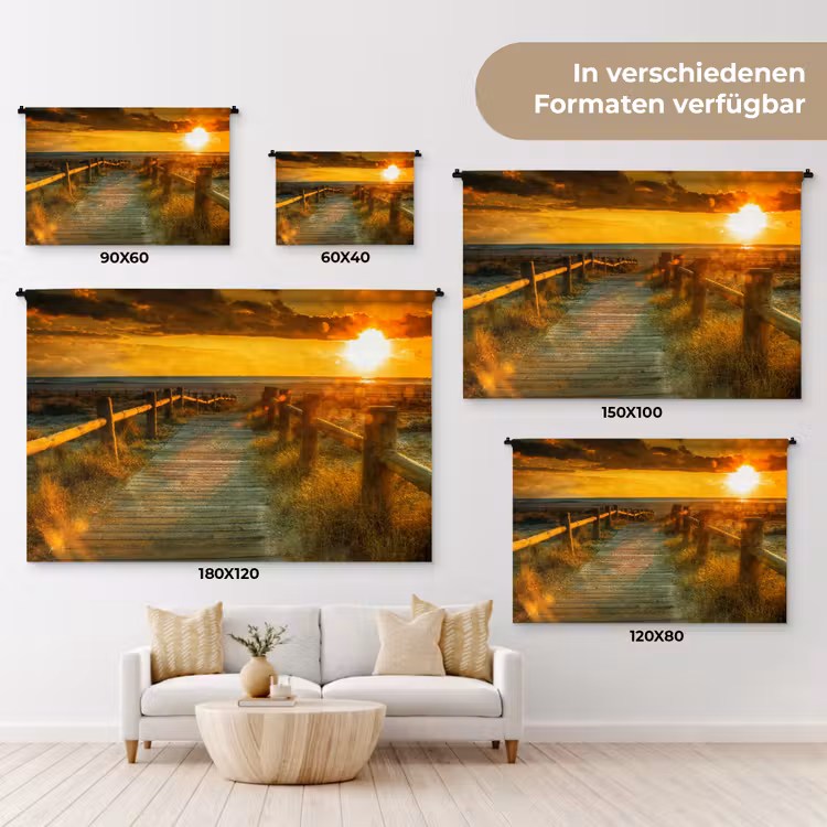 Zon - Strand - Duin - Horizon - Gras - Pad - Oranje Wandkleed katoen klein -tsfeer8_DE