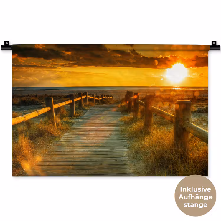 Zon - Strand - Duin - Horizon - Gras - Pad - Oranje Wandkleed katoen klein -t3d_DE