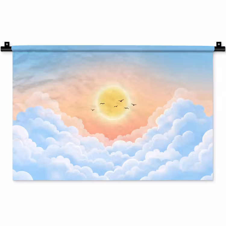 Zon - Vogels - Lucht - Natuur - Geel Wandkleed katoen klein -zz3d