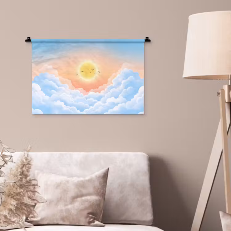 Zon - Vogels - Lucht - Natuur - Geel Wandkleed katoen klein -sfeer4