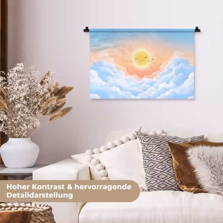 Zon - Vogels - Lucht - Natuur - Geel Wandkleed katoen klein -tsfeer1_DE