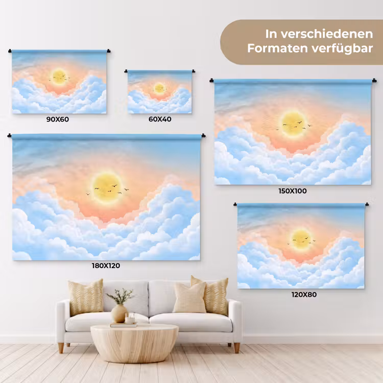 Zon - Vogels - Lucht - Natuur - Geel Wandkleed katoen klein -tsfeer8_DE