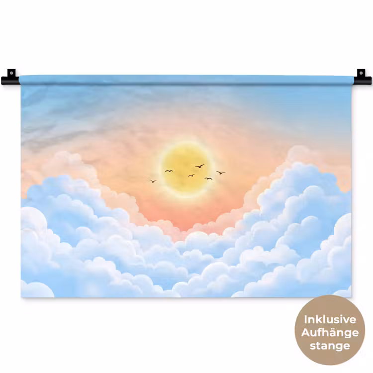 Zon - Vogels - Lucht - Natuur - Geel Wandkleed katoen klein -t3d_DE