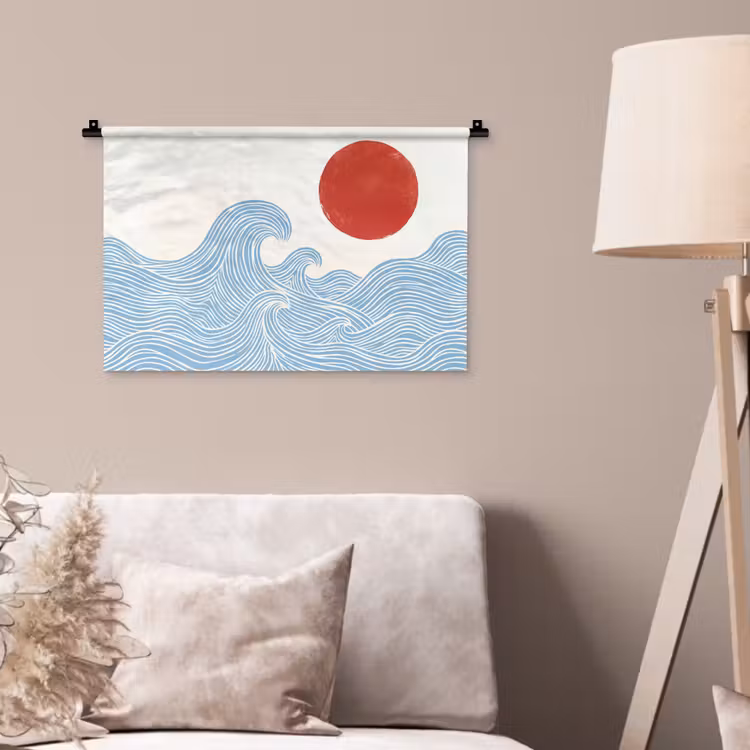 Zon - Golven - Oceaan - Abstract - Rood Wandkleed katoen klein -sfeer4