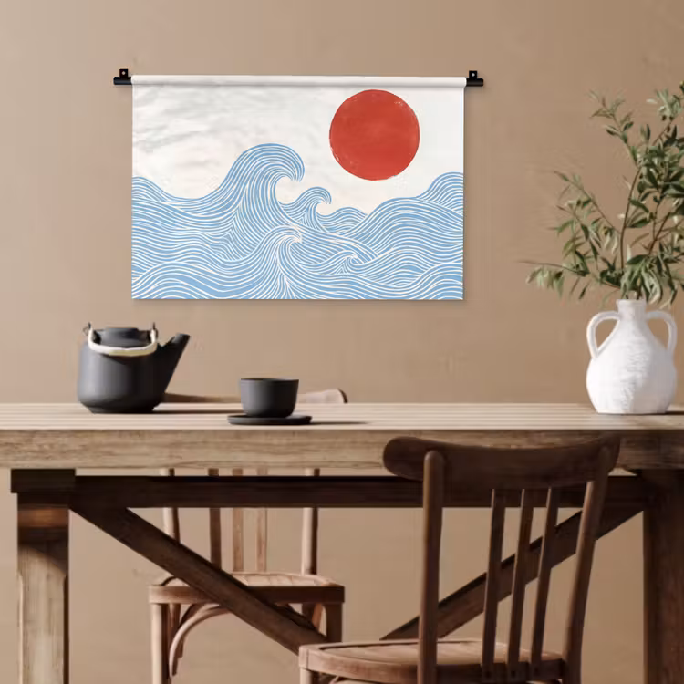 Zon - Golven - Oceaan - Abstract - Rood Wandkleed katoen klein -sfeer6